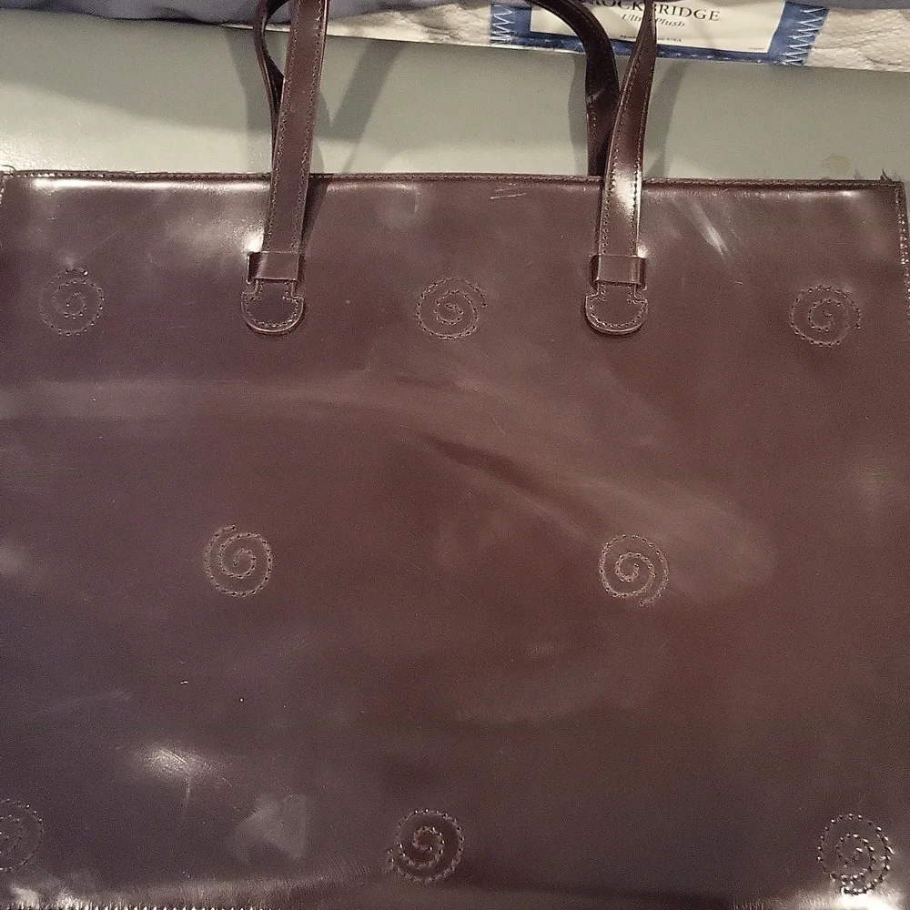 Furla Patent Leather Shiny Elegant Brown Leather Tote Bag Dust Cover Vintage